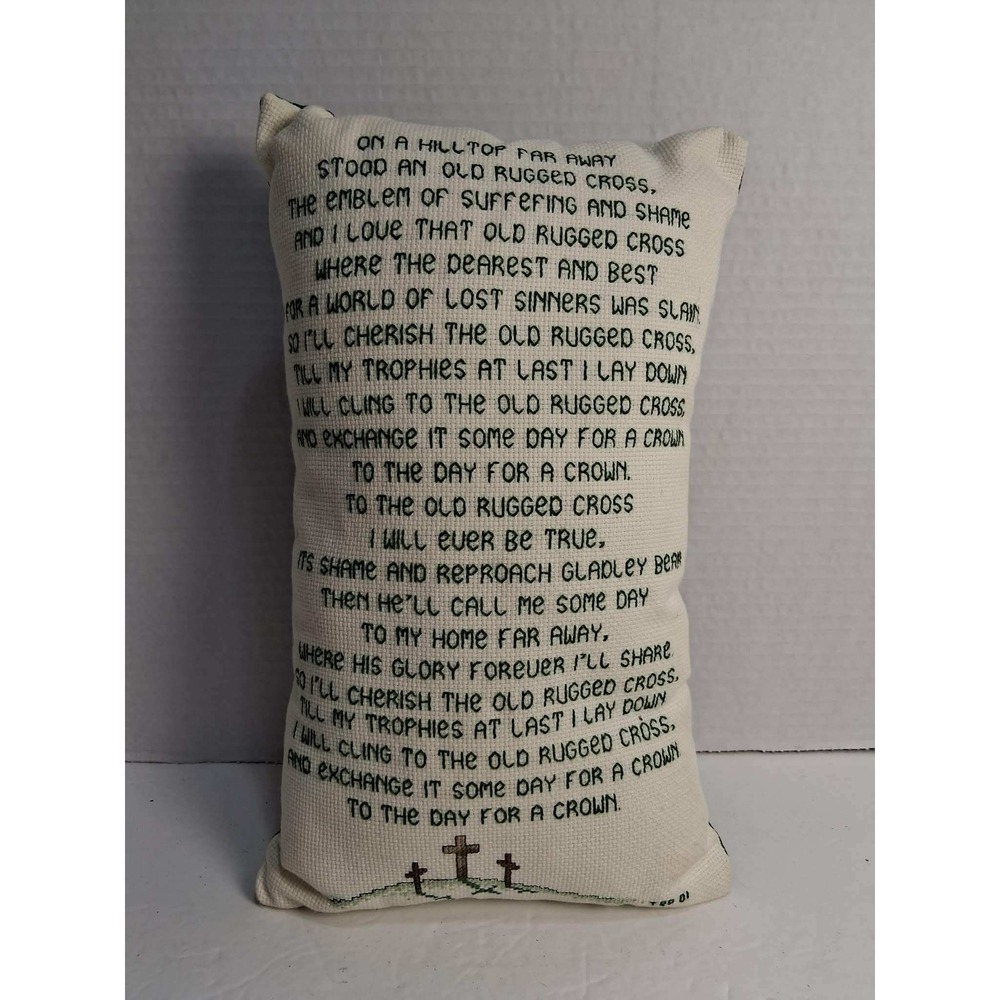 Embroidered Religious Pillow Old‎ Rugged Cross Poem Home Decor Accent
